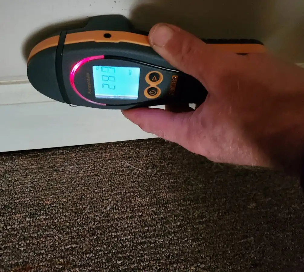 Moisture detection at baseboard during Storm Damage Restoration in Lower Makefield